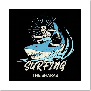 Surfing The Sharks Posters and Art